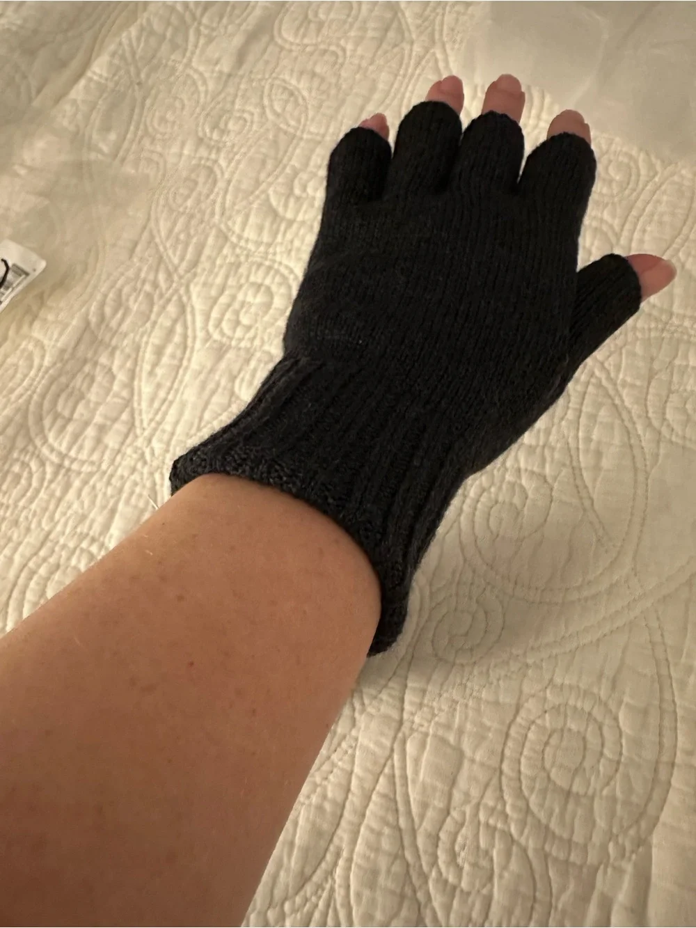 Vince Black Knit Fingerless Gloves